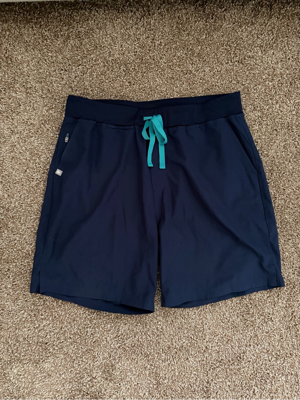 Figs Men's Navy Athletic Shorts with Teal Drawstring